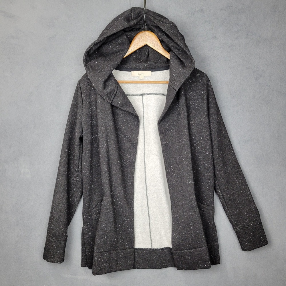 Loft Sweatshirt Women Small Dark Gray Cotton Fleece Lined Pockets Hooded Outdoor